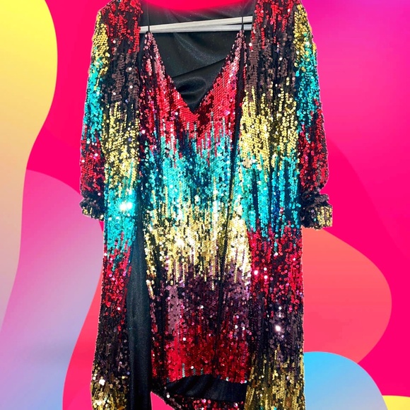 2 Piece Sequin Multi Color Dress and Duster Large NWOT - Picture 2 of 4
